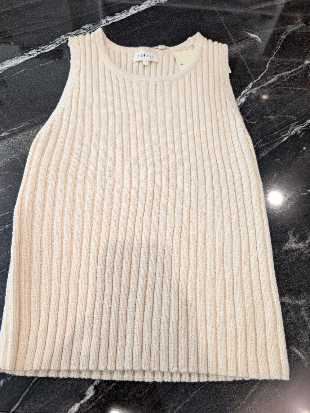 Bohme Cream Ribbed Knit Crewneck Sleeveless Top